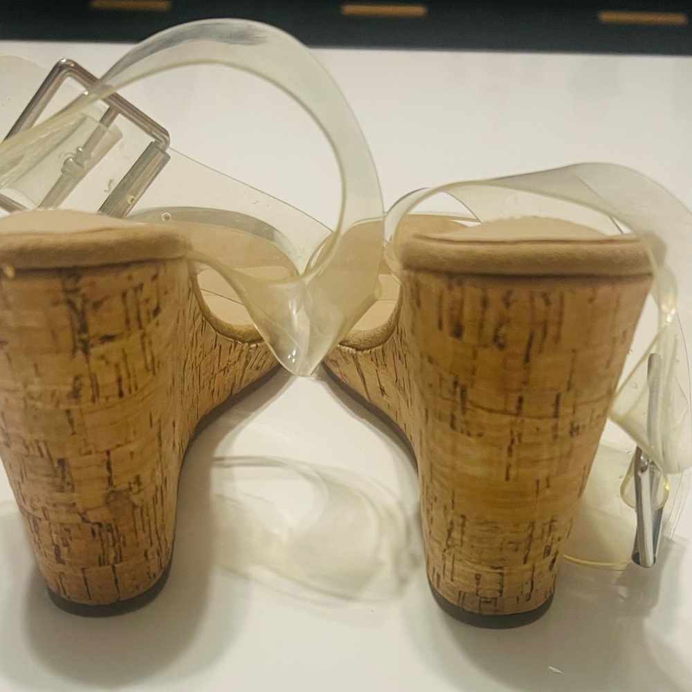 Steve Madden Clear PVC Cork Wedge Sandals - Picture 2 of 3